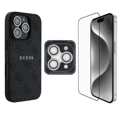 Apple iPhone 16 Pro Guess Original Licensed Case + Screen Protector + Lens Protector 3in1 Accessory Set - 3