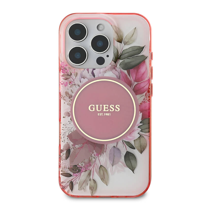 Apple iPhone 16 Pro Guess Original Licensed Magsafe Charging Feature Flower Tonal Circle Cover - 13