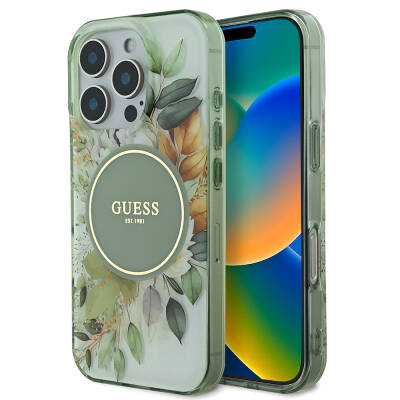 Apple iPhone 16 Pro Guess Original Licensed Magsafe Charging Feature Flower Tonal Circle Cover - 19