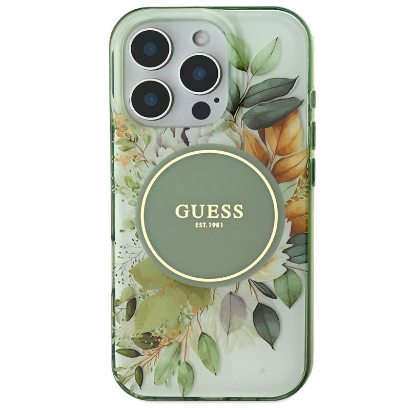 Apple iPhone 16 Pro Guess Original Licensed Magsafe Charging Feature Flower Tonal Circle Cover - 22