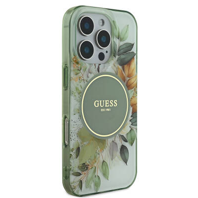 Apple iPhone 16 Pro Guess Original Licensed Magsafe Charging Feature Flower Tonal Circle Cover - 23