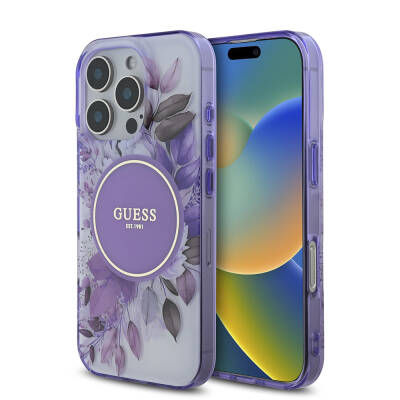 Apple iPhone 16 Pro Guess Original Licensed Magsafe Charging Feature Flower Tonal Circle Cover - 1