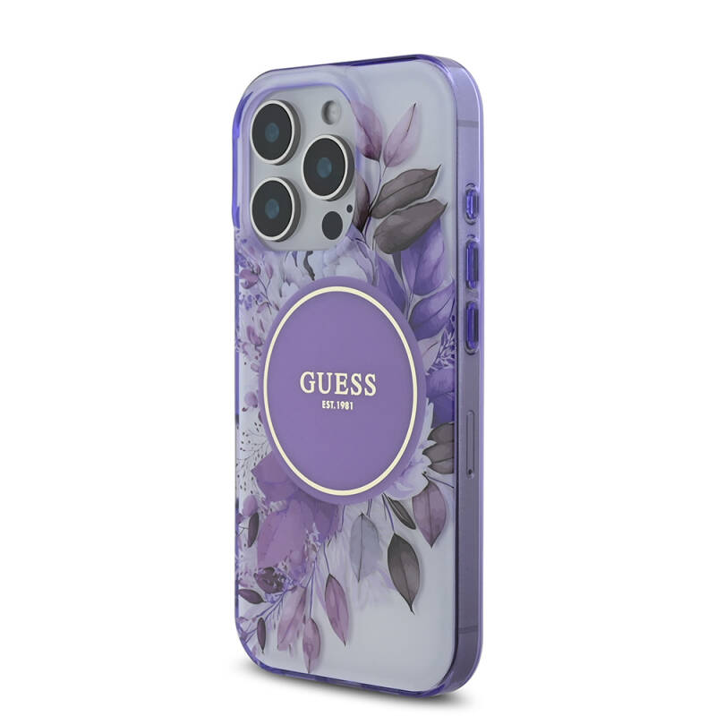 Apple iPhone 16 Pro Guess Original Licensed Magsafe Charging Feature Flower Tonal Circle Cover - 3