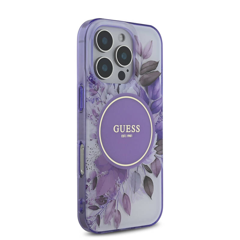 Apple iPhone 16 Pro Guess Original Licensed Magsafe Charging Feature Flower Tonal Circle Cover - 5