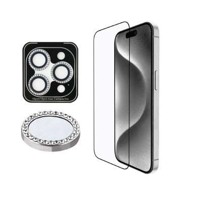 Apple iPhone 16 Pro Guess Original Licensed Rhinestone Screen Protector + Lens Protector 2in1 Accessory Set - 3