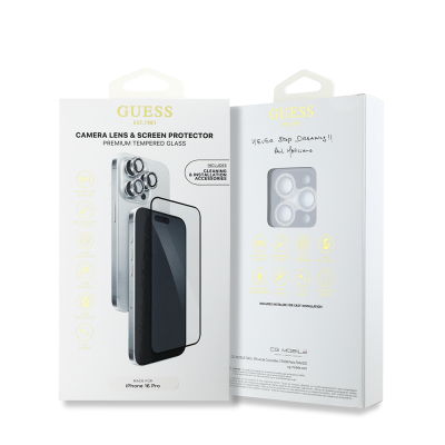 Apple iPhone 16 Pro Guess Original Licensed Rhinestone Screen Protector + Lens Protector 2in1 Accessory Set - 11