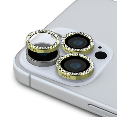 Apple iPhone 16 Pro Guess Orjinal Lisanslı Rhinestone Taşlı Lens Koruyucu - 1