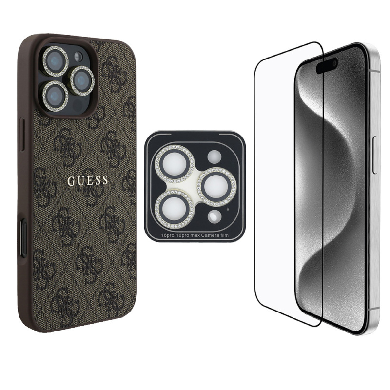 Apple iPhone 16 Pro Guess Orjinal Lisanslı Kılıf + Ekran Koruyucu + Lens Koruyucu 3in1 Aksesuar Seti - 1