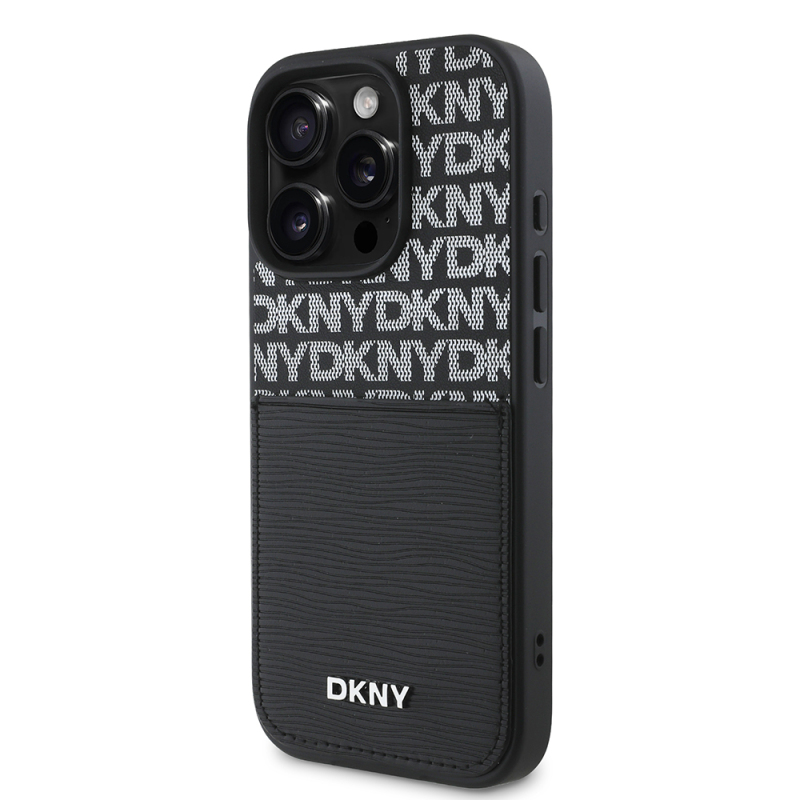 Apple iPhone 16 Pro Kılıf DKNY Orjinal Lisanslı Kartlıklı 3D Yazılı Repeat Texture Pattern Kapak - 3