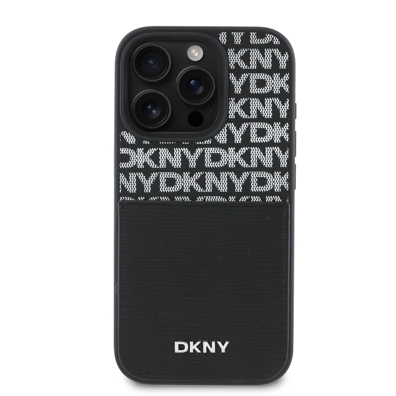 Apple iPhone 16 Pro Kılıf DKNY Orjinal Lisanslı Kartlıklı 3D Yazılı Repeat Texture Pattern Kapak - 4