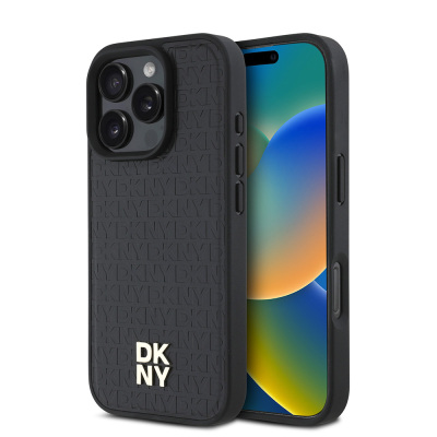 Apple iPhone 16 Pro Kılıf DKNY Orjinal Lisanslı Magsafe Şarj Özellikli 3D Yazılı Repeat Pattern Kapak - 3