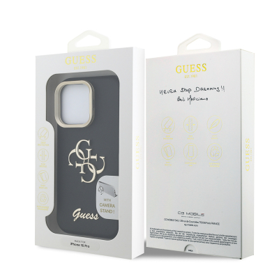Apple iPhone 16 Pro Kılıf Guess Orjinal Lisanslı Grained Yazı Logolu Kamera Standlı Kapak - 11