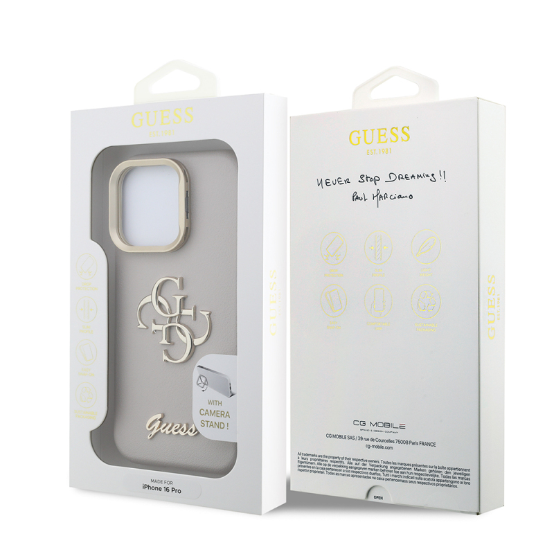 Apple iPhone 16 Pro Kılıf Guess Orjinal Lisanslı Grained Yazı Logolu Kamera Standlı Kapak - 33