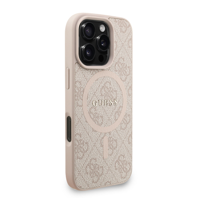 Apple iPhone 16 Pro Kılıf Guess Orjinal Lisanslı M-safe Şarj Özellikli PU Deri Bilek Askı İpli Yazı Logolu Kapak - 5