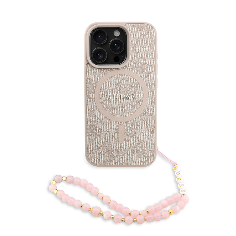 Apple iPhone 16 Pro Kılıf Guess Orjinal Lisanslı M-safe Şarj Özellikli PU Deri Bilek Askı İpli Yazı Logolu Kapak - 2