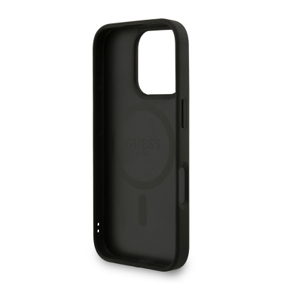 Apple iPhone 16 Pro Kılıf Guess Orjinal Lisanslı M-safe Şarj Özellikli PU Deri Bilek Askı İpli Yazı Logolu Kapak - 24