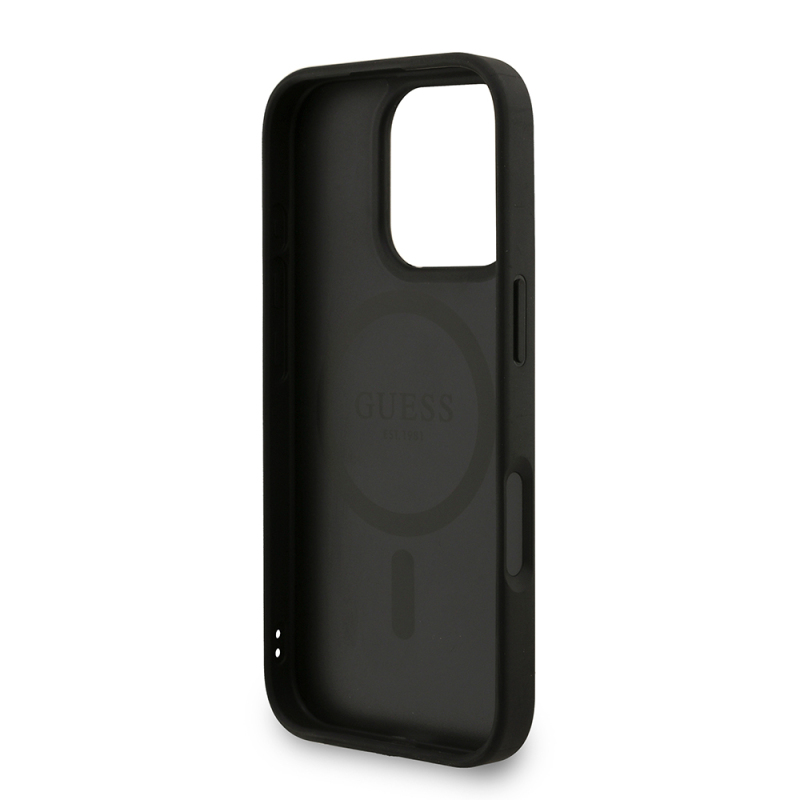 Apple iPhone 16 Pro Kılıf Guess Orjinal Lisanslı M-safe Şarj Özellikli PU Deri Bilek Askı İpli Yazı Logolu Kapak - 24