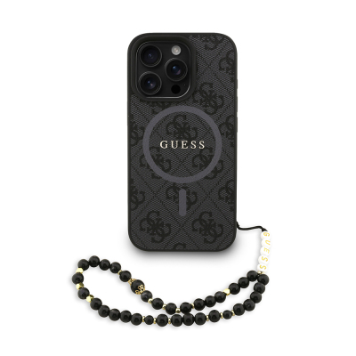 Apple iPhone 16 Pro Kılıf Guess Orjinal Lisanslı M-safe Şarj Özellikli PU Deri Bilek Askı İpli Yazı Logolu Kapak - 18