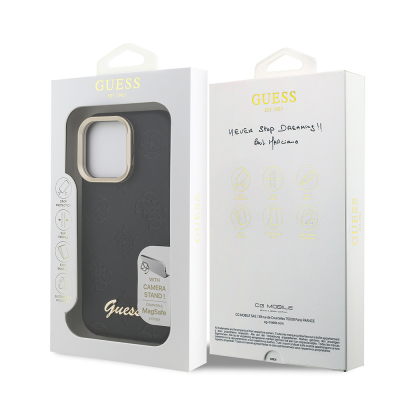 Apple iPhone 16 Pro Kılıf Guess Orjinal Lisanslı M-safe Şarj Özellikli Sıcak Baskılı Yazı Logolu Kamera Standlı PU Deri Peony Kapak - 11