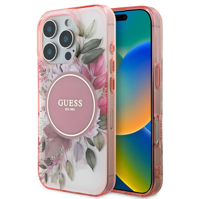 Apple iPhone 16 Pro Kılıf Guess Orjinal Lisanslı Magsafe Şarj Özellikli Flower Tonal Circle Kapak - 10