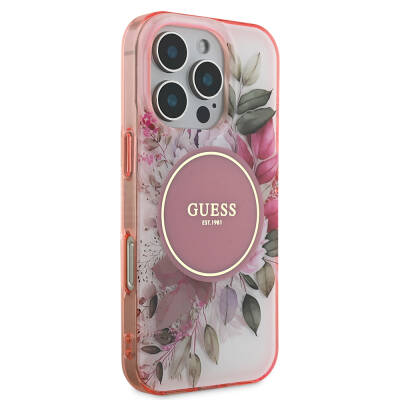 Apple iPhone 16 Pro Kılıf Guess Orjinal Lisanslı Magsafe Şarj Özellikli Flower Tonal Circle Kapak - 14