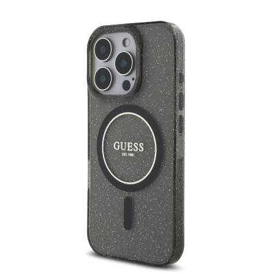 Apple iPhone 16 Pro Kılıf Guess Orjinal Lisanslı Magsafe Şarj Özellikli Simli Silikon İnci Bileklikli Kapak - 6