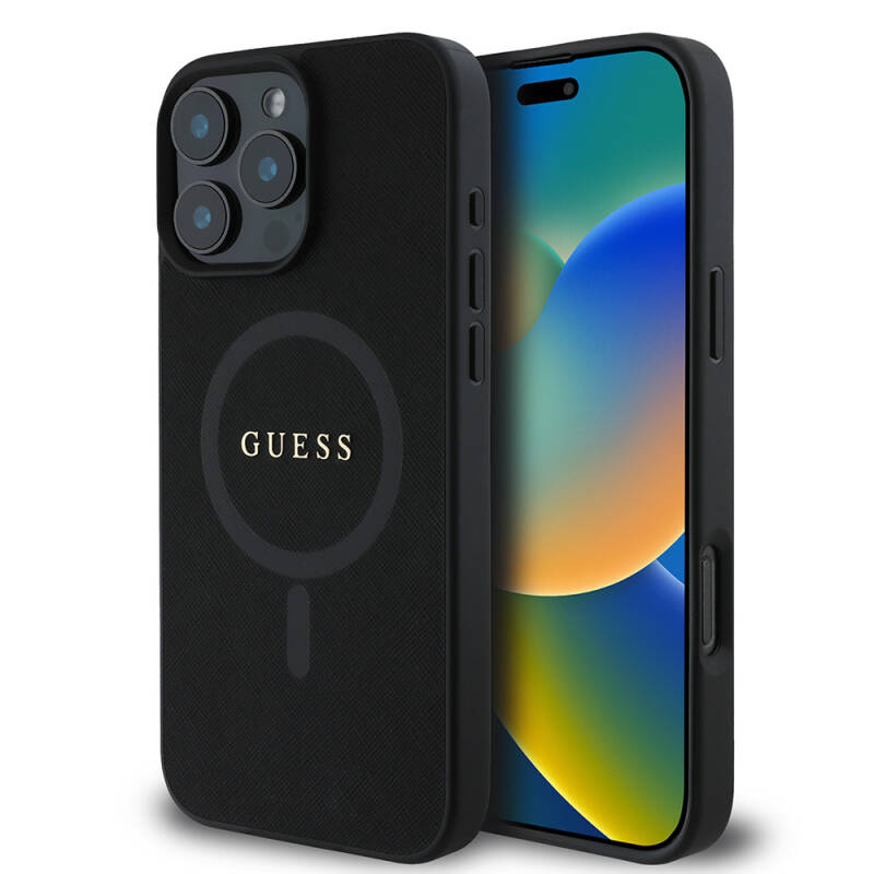 Apple iPhone 16 Pro Kılıf Guess Orjinal Lisanslı Magsafe Şarj Özellikli Yazı Logolu Saffiano Classic Kapak - 1