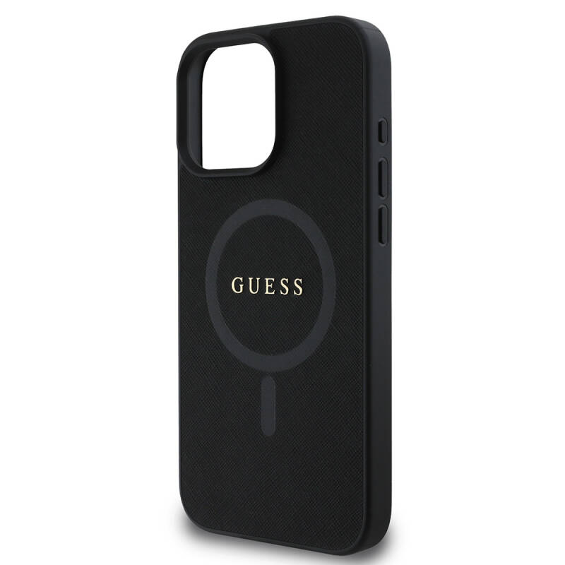 Apple iPhone 16 Pro Kılıf Guess Orjinal Lisanslı Magsafe Şarj Özellikli Yazı Logolu Saffiano Classic Kapak - 6