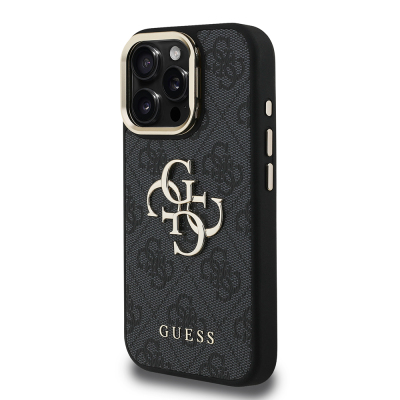Apple iPhone 16 Pro Kılıf Guess Orjinal Lisanslı PU Deri 4G Desenli Metal Büyük 4G ve Yazı Logolu Kamera Standlı Kapak - 20