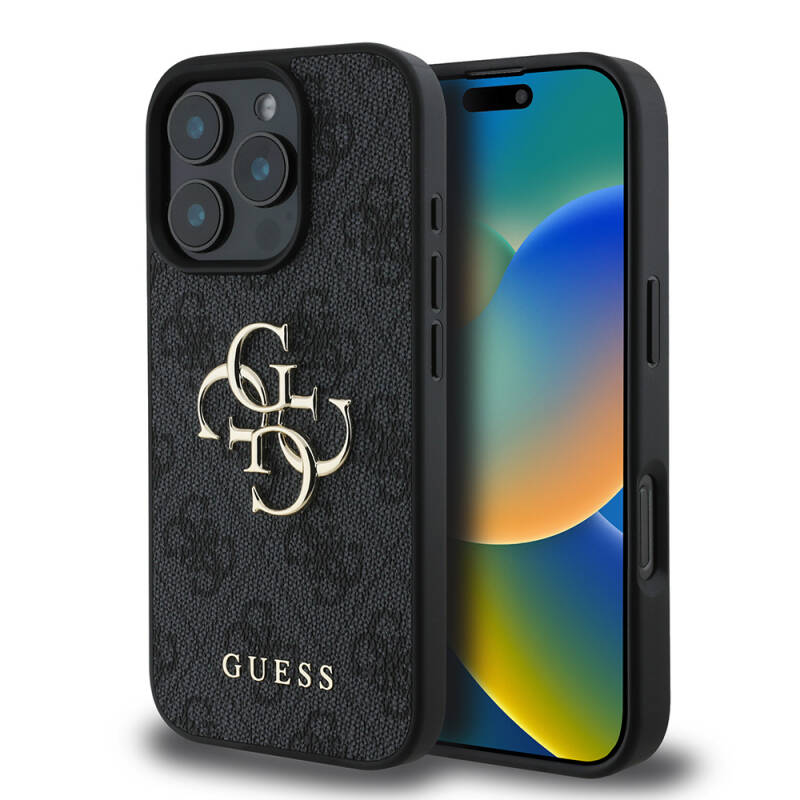 Apple iPhone 16 Pro Kılıf Guess Orjinal Lisanslı PU Deri 4G Desenli Metal Büyük 4G ve Yazı Logolu Kapak - 8