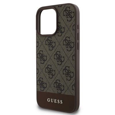 Apple iPhone 16 Pro Kılıf Guess Orjinal Lisanslı PU Deri Şerit Logo Dizaynlı Kapak - 16