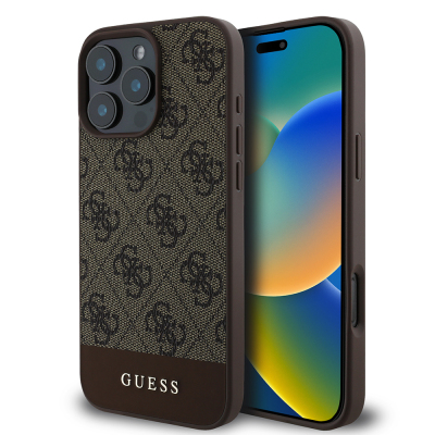 Apple iPhone 16 Pro Kılıf Guess Orjinal Lisanslı PU Deri Şerit Logo Dizaynlı Kapak - 3