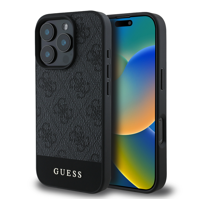 Apple iPhone 16 Pro Kılıf Guess Orjinal Lisanslı PU Deri Şerit Logo Dizaynlı Kapak - 4