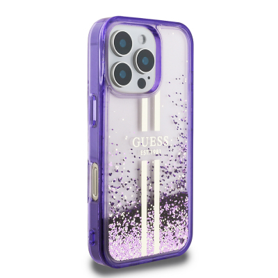 Apple iPhone 16 Pro Kılıf Guess Orjinal Lisanslı Transparan Sıvılı Simli Altın Çizgili Kapak - 6
