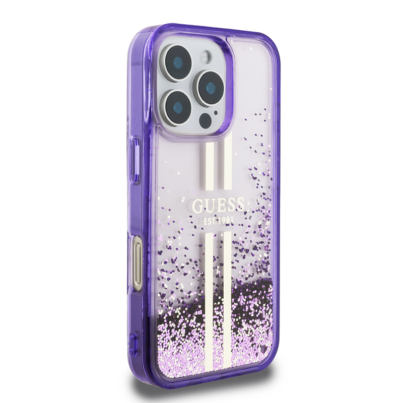 Apple iPhone 16 Pro Kılıf Guess Orjinal Lisanslı Transparan Sıvılı Simli Altın Çizgili Kapak - 6