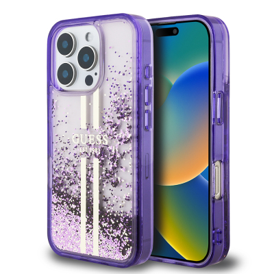 Apple iPhone 16 Pro Kılıf Guess Orjinal Lisanslı Transparan Sıvılı Simli Altın Çizgili Kapak - 3