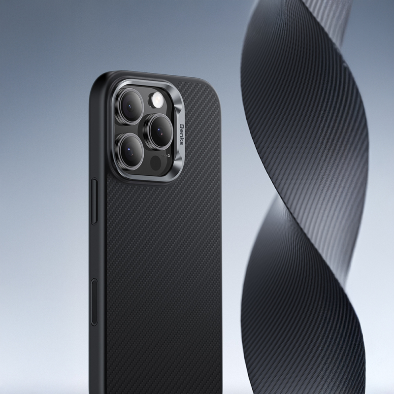Apple iPhone 16 Pro Kılıf Karbon Fiber M-safe Şarj Özellikli Kamerra Kontrol Butonlu Benks Hybrid ArmorPro 600D Kevlar Kapak - 5