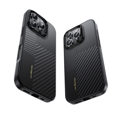 Apple iPhone 16 Pro Kılıf Karbon Fiber M-safe Şarj Özellikli Kamerra Kontrol Butonlu Benks Hybrid ArmorPro Montage Kevlar Kapak - 3
