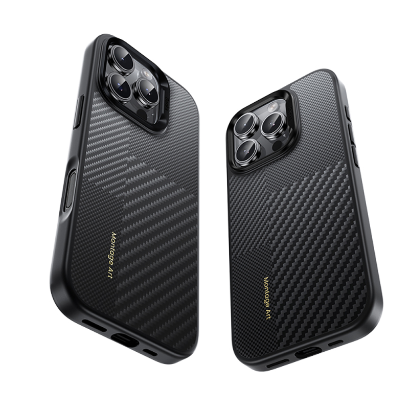 Apple iPhone 16 Pro Kılıf Karbon Fiber M-safe Şarj Özellikli Kamerra Kontrol Butonlu Benks Hybrid ArmorPro Montage Kevlar Kapak - 3