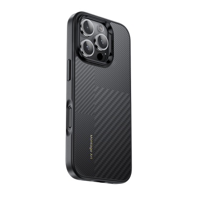 Apple iPhone 16 Pro Kılıf Karbon Fiber M-safe Şarj Özellikli Kamerra Kontrol Butonlu Benks Hybrid ArmorPro Montage Kevlar Kapak - 4