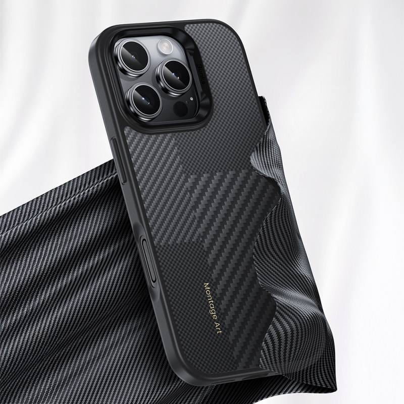 Apple iPhone 16 Pro Kılıf Karbon Fiber M-safe Şarj Özellikli Kamerra Kontrol Butonlu Benks Hybrid ArmorPro Montage Kevlar Kapak - 9