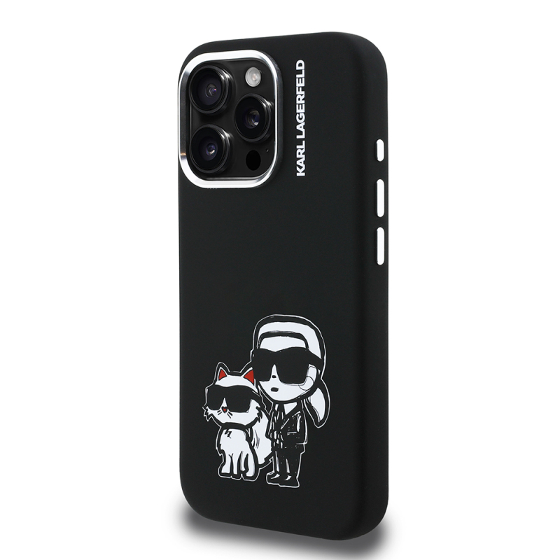 Apple iPhone 16 Pro Kılıf Karl Lagerfeld Orjinal Lisanslı Karl & Choupette Sketch Logo Sililkon Kapak - 3