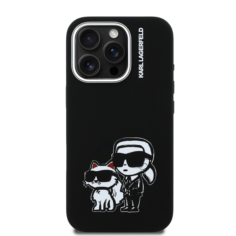 Apple iPhone 16 Pro Kılıf Karl Lagerfeld Orjinal Lisanslı Karl & Choupette Sketch Logo Sililkon Kapak - 4