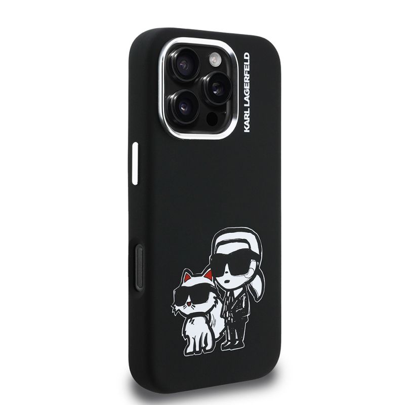 Apple iPhone 16 Pro Kılıf Karl Lagerfeld Orjinal Lisanslı Karl & Choupette Sketch Logo Sililkon Kapak - 5