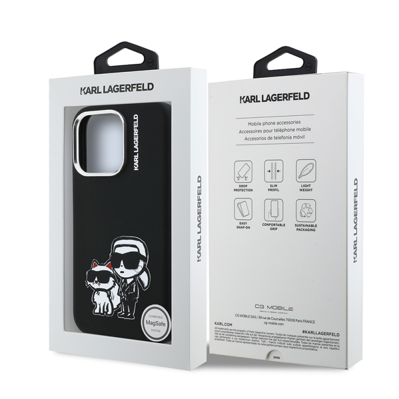 Apple iPhone 16 Pro Kılıf Karl Lagerfeld Orjinal Lisanslı Karl & Choupette Sketch Logo Sililkon Kapak - 9