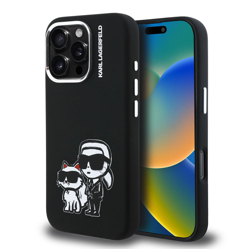 Apple iPhone 16 Pro Kılıf Karl Lagerfeld Orjinal Lisanslı Karl & Choupette Sketch Logo Sililkon Kapak - 2