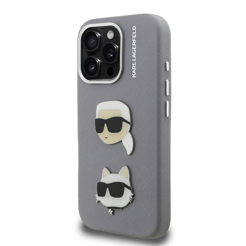 Apple iPhone 16 Pro Kılıf Karl Lagerfeld Orjinal Lisanslı K&C Heads Pin Kapak - 4