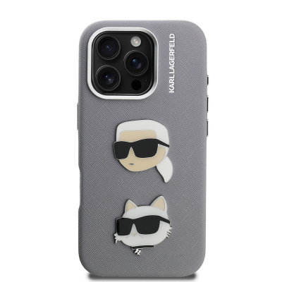 Apple iPhone 16 Pro Kılıf Karl Lagerfeld Orjinal Lisanslı K&C Heads Pin Kapak - 5