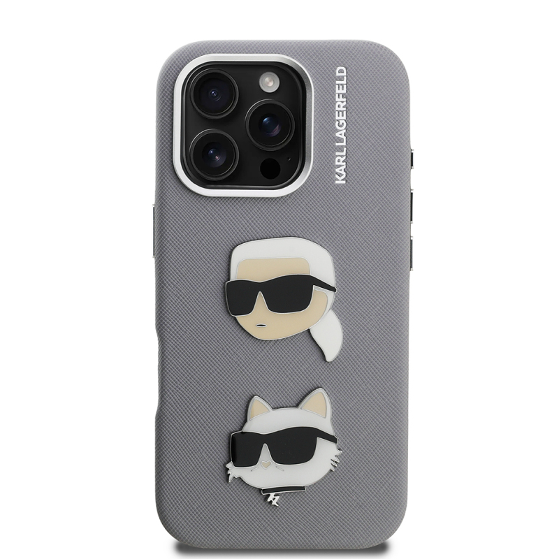 Apple iPhone 16 Pro Kılıf Karl Lagerfeld Orjinal Lisanslı K&C Heads Pin Kapak - 5