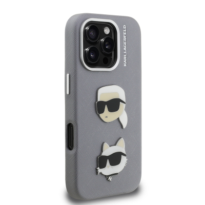 Apple iPhone 16 Pro Kılıf Karl Lagerfeld Orjinal Lisanslı K&C Heads Pin Kapak - 6